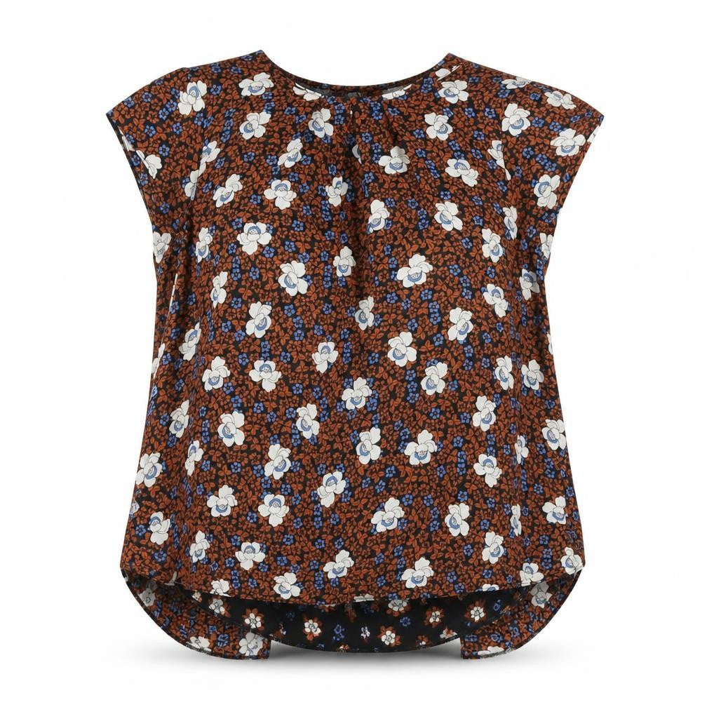 Dorothy Perkins Womens Brown Floral Polyester Basic Blouse Size 14 Round Neck