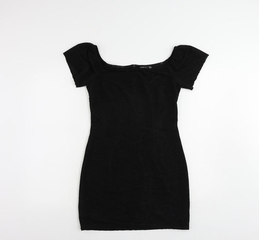 Nasty Gal Womens Black Cotton Mini Size 10 Boat Neck Zip - Textured