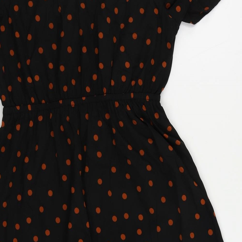 New Look Womens Black Polka Dot Polyester A-Line Size 8 V-Neck