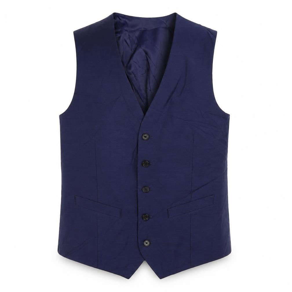 Marks & Spencer Mens Blue Polyester Jacket Suit Waistcoat Size 38 Regular