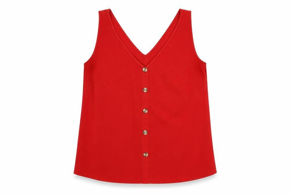 VERO MODA Womens Red Polyester Basic Tank Size M V-Neck
