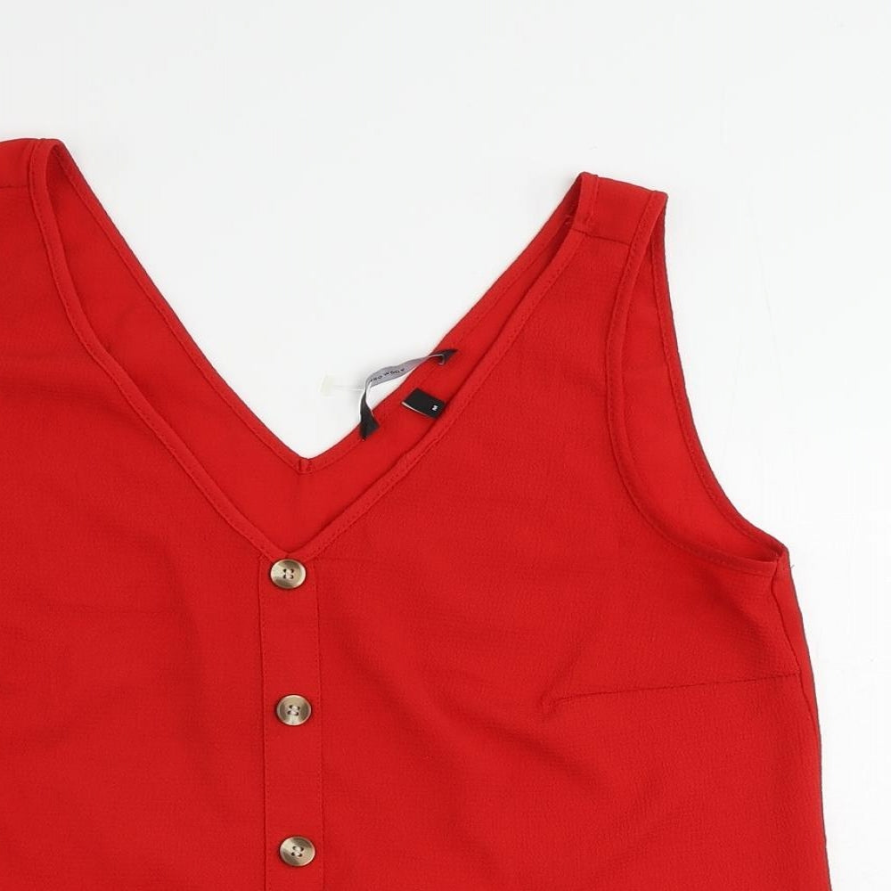 VERO MODA Womens Red Polyester Basic Tank Size M V-Neck