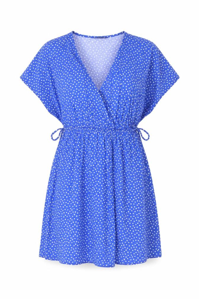 Marks & Spencer Womens Blue Polka Dot Viscose A-Line Size 8 V-Neck Pullover