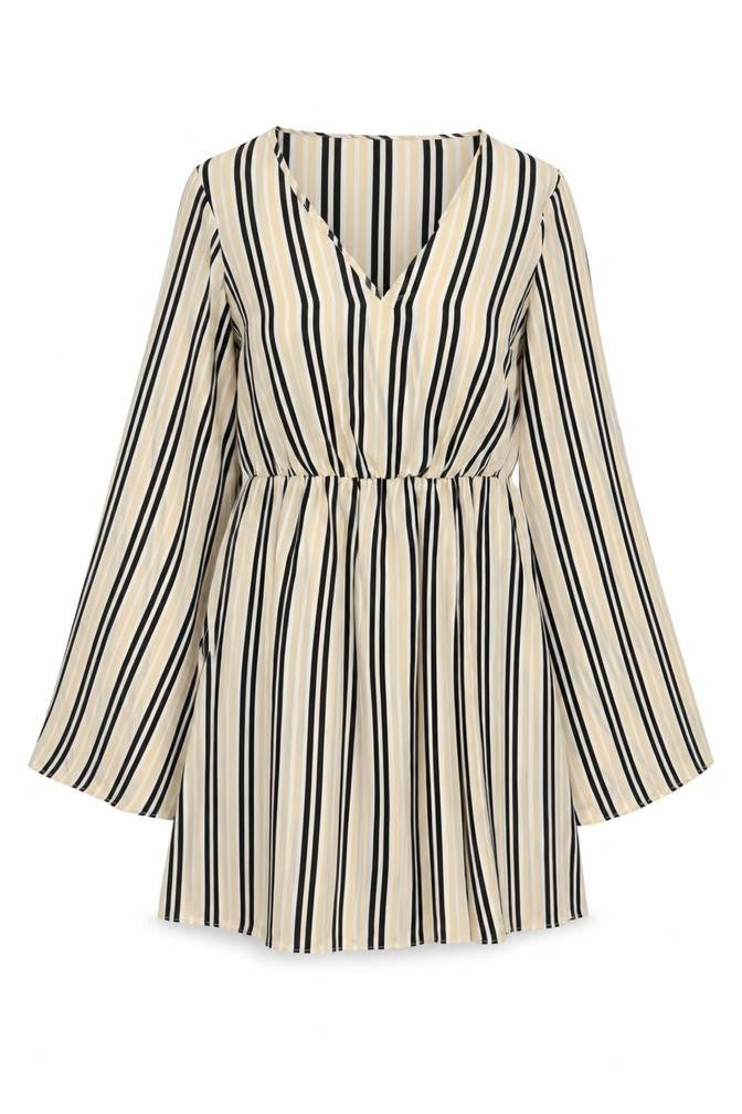 Missguided Womens Beige Striped Polyester Mini Size 6 V-Neck Pullover
