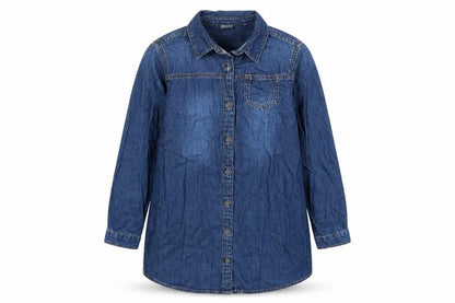 Front view of Next girls’ blue cotton basic button-up, size 10, years collared button