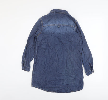Back view of Next girls’ blue cotton basic button-up, size 10, years collared button