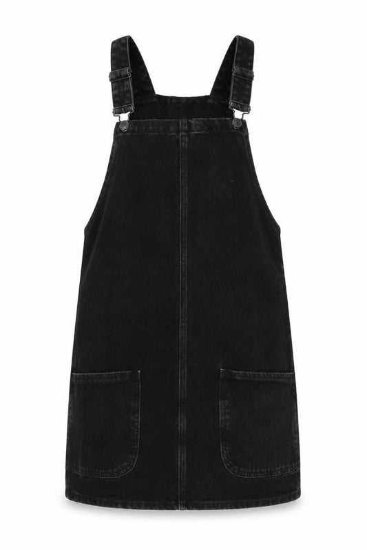 New Look Womens Black Cotton Pinafore/Dungaree Dress Size 8 Square Neck Button