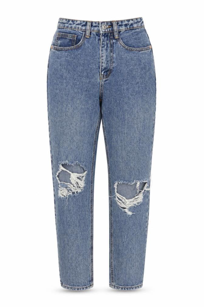 PRETTYLITTLETHING Womens Blue Cotton Mom Jeans Size 4 L30 in Regular Button