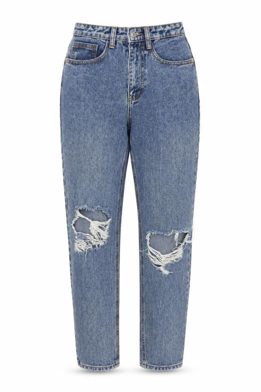 PRETTYLITTLETHING Womens Blue Cotton Mom Jeans Size 4 L30 in Regular Button