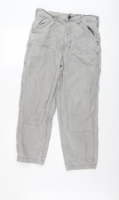 Additional front view of BDG women’s grey cotton cargo trousers, size UK 28, in, 25-inch leg regular button