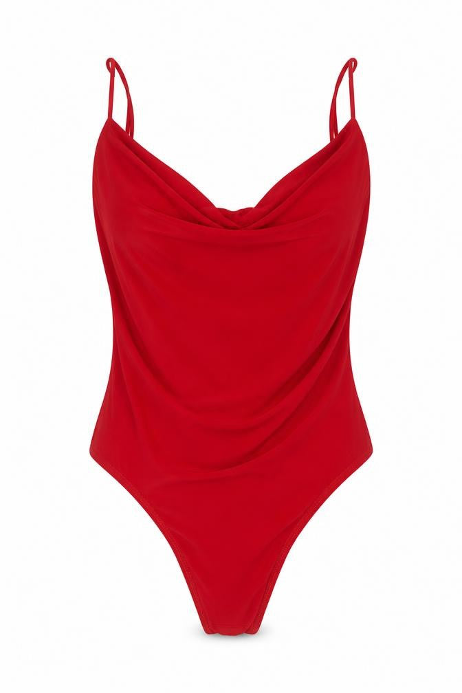 PRETTYLITTLETHING Womens Red Polyester Bodysuit One-Piece Size 10 Snap
