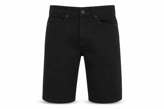 Front view of Denim & Co. men’s black cotton bermuda shorts, size 28, in, 11-inch leg regular button