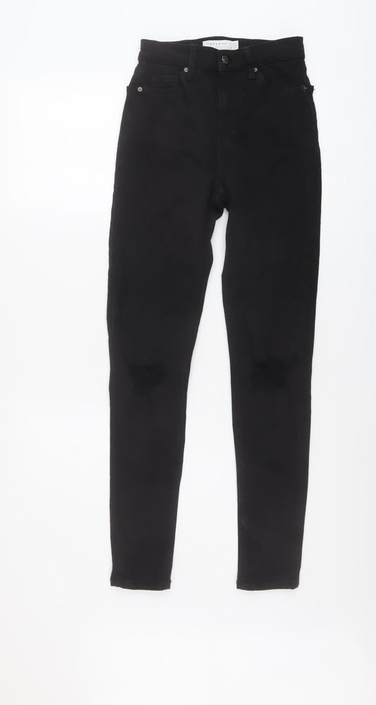 Topshop Womens Black Cotton Skinny Jeans Size 24 in L28 in Regular Button