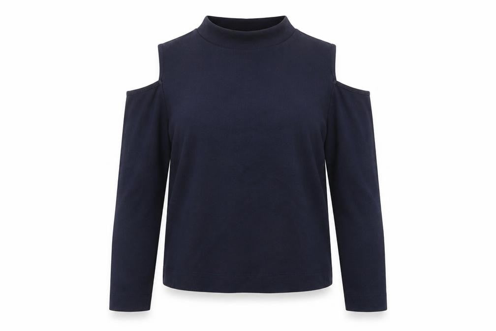 Made in Italy Womens Blue Cotton Basic Blouse Size L Mock Neck