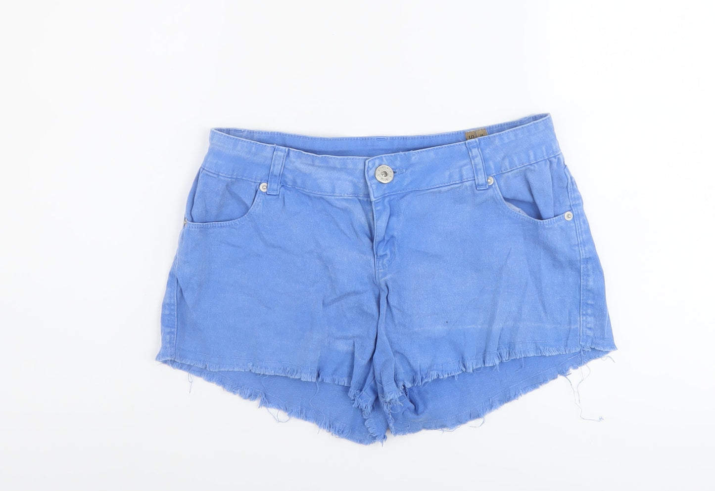 Select Womens Blue Cotton Hot Pants Shorts Size 12 L3 in Regular Button