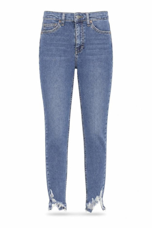 Topshop Womens Blue Cotton Skinny Jeans Size 26 in L26 in Regular Zip - Distressed Hem Detail