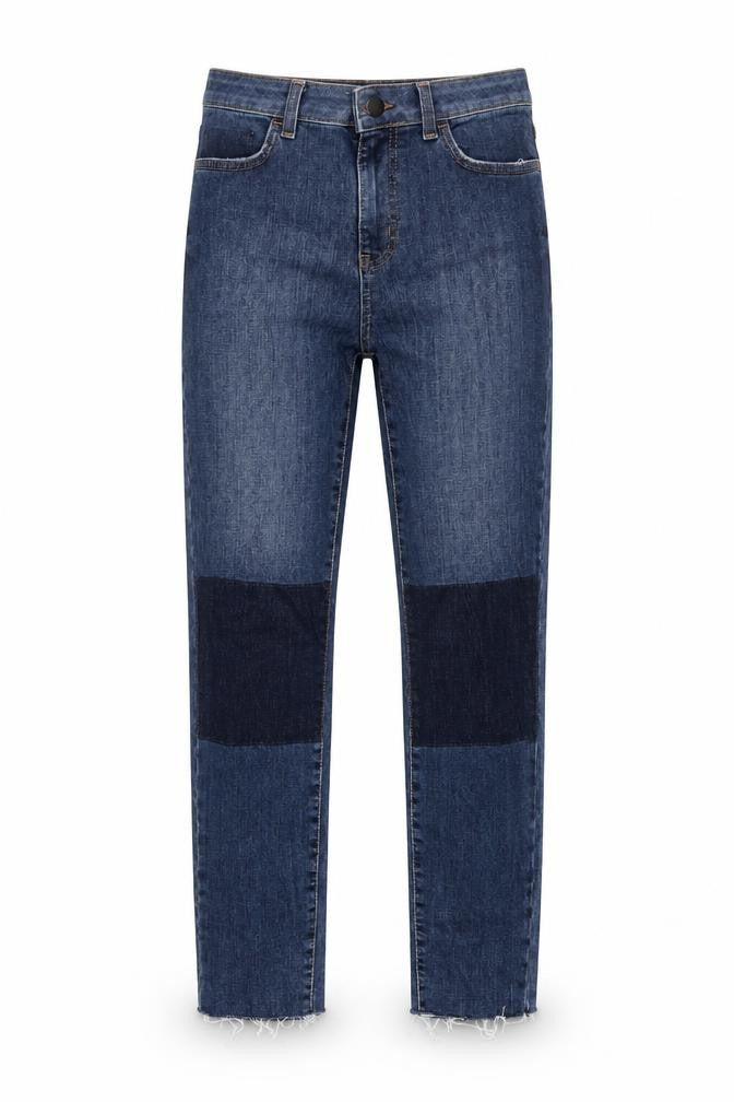 Marks & Spencer Womens Blue Cotton Tapered Jeans Size 8 L28 in Regular Zip - Patch Detail
