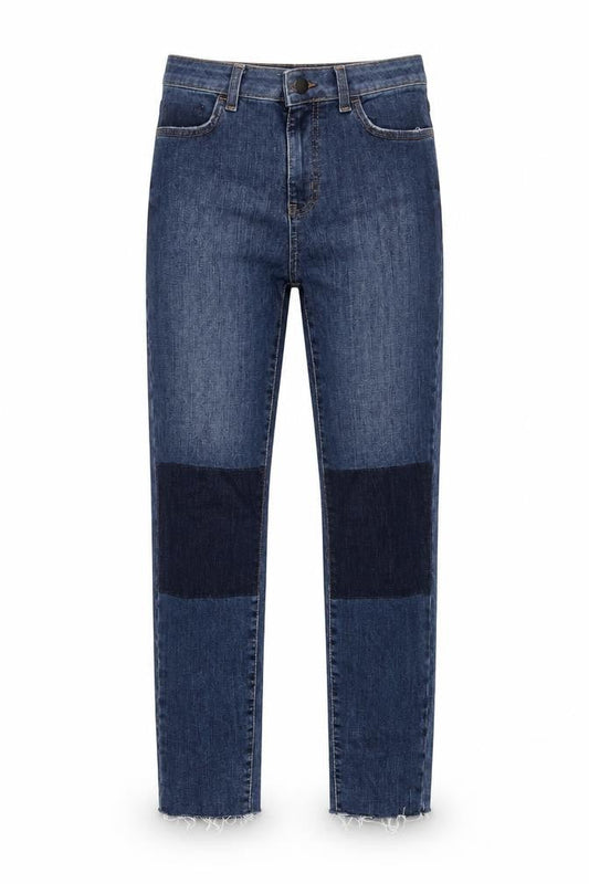 Marks & Spencer Womens Blue Cotton Tapered Jeans Size 8 L28 in Regular Zip - Patch Detail