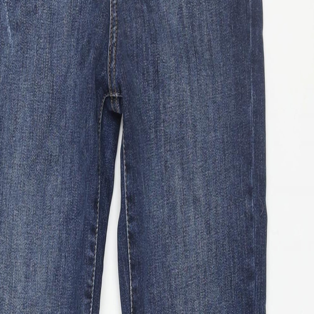 Marks and Spencer Womens Blue Cotton Tapered Jeans Size 8 L28 in Regular Zip - Patch Detail