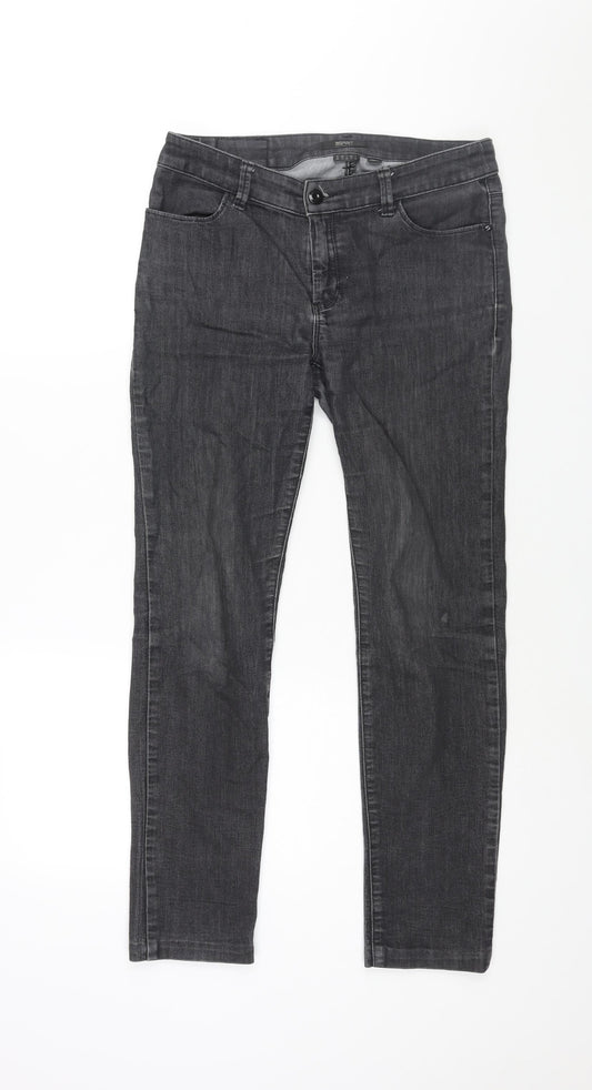 Esprit Womens Grey Cotton Skinny Jeans Size 10 L28 in Regular Zip - Sequin Detail