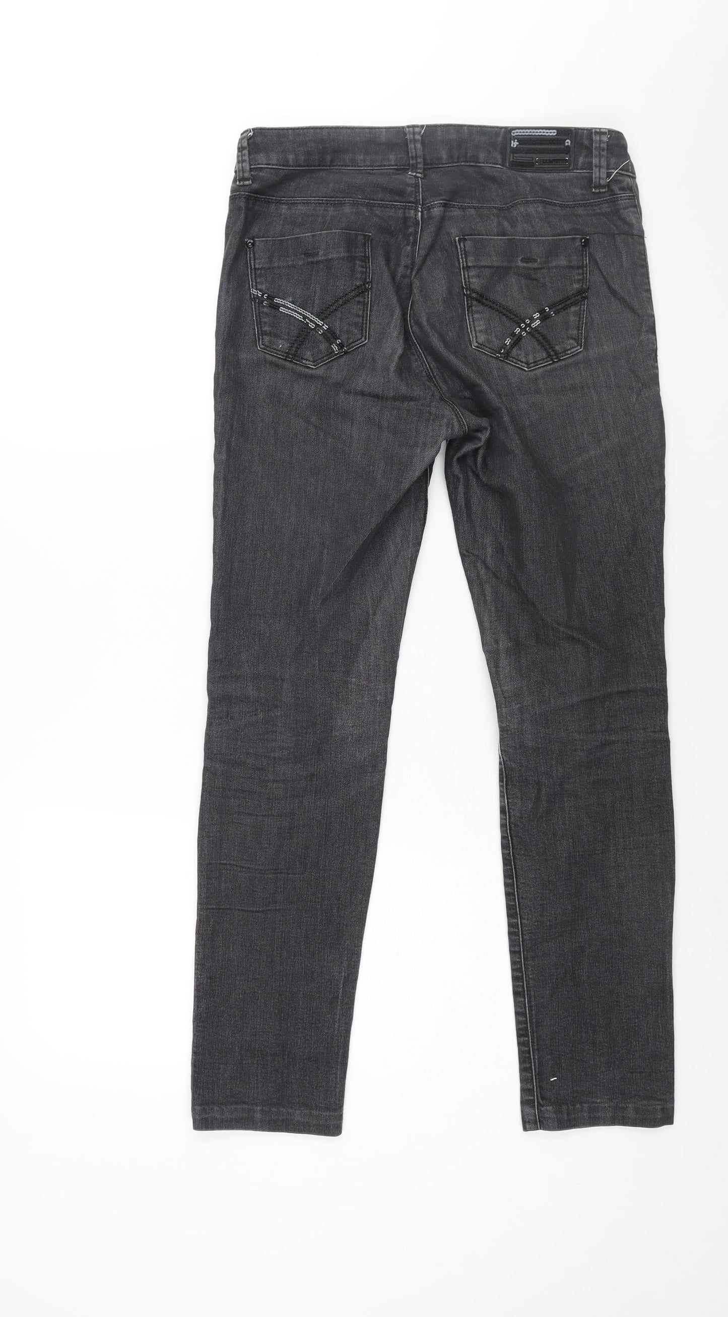 Esprit Womens Grey Cotton Skinny Jeans Size 10 L28 in Regular Zip - Sequin Detail