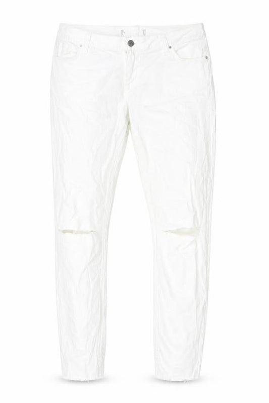 Front view of Denim & Co. women’s white cotton skinny jeans, size UK 12, 29-inch leg regular zip