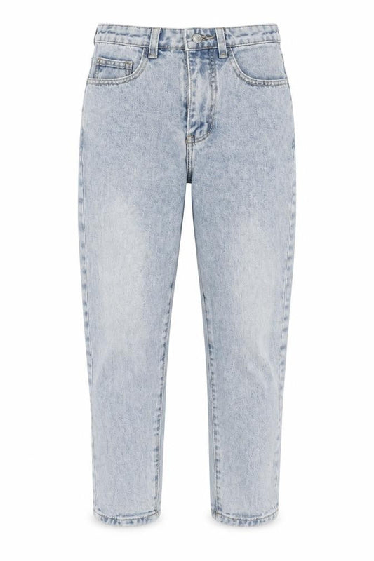 PRETTYLITTLETHING Womens Blue Cotton Tapered Jeans Size 4 L25 in Regular Zip