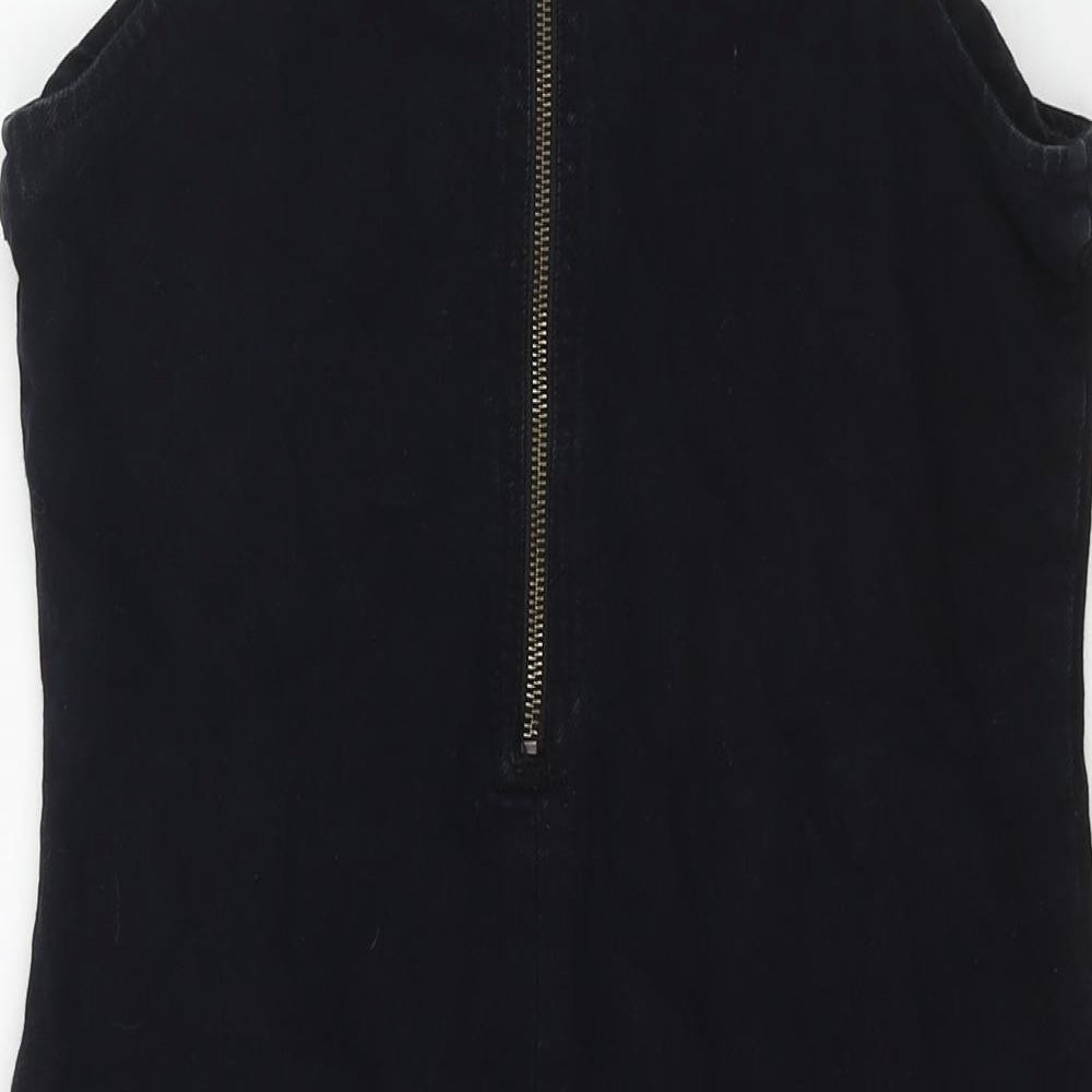 Boohoo Womens Blue Cotton Pinafore/Dungaree Dress Size 10 Square Neck Zip