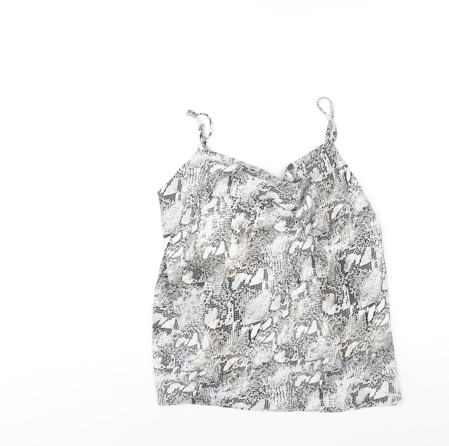 River Island Womens White Animal Print Polyester Camisole Blouse Size 10 Cowl Neck - Snake Print