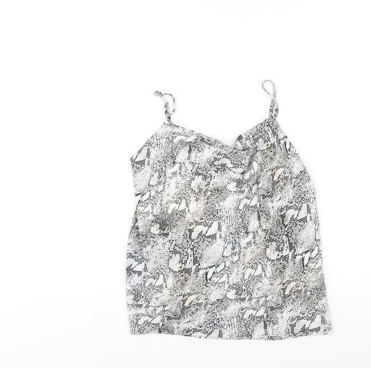 River Island Womens White Animal Print Polyester Camisole Blouse Size 10 Cowl Neck - Snake Print
