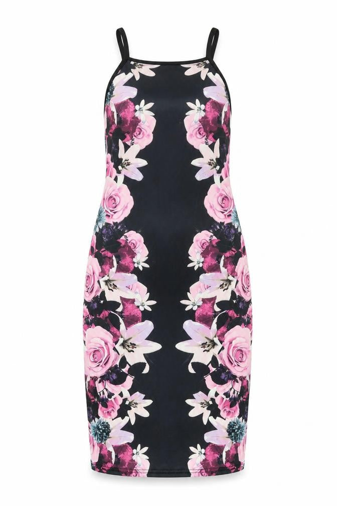 Miss Selfridge Womens Multicoloured Floral Polyester Bodycon Size 6 Square Neck Pullover