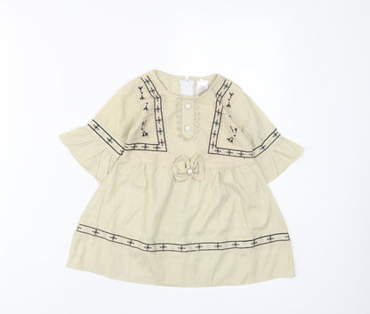 Additional front view of Attitude girls’ beige fair isle cotton a-line, size 18, months crew neck zip - embroidered