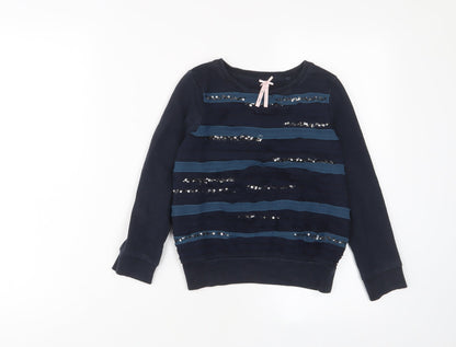 Next Girls Blue Striped Cotton Pullover Sweatshirt Size 7-8 Years Pullover - Sequins