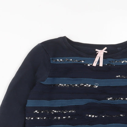 Next Girls Blue Striped Cotton Pullover Sweatshirt Size 7-8 Years Pullover - Sequins