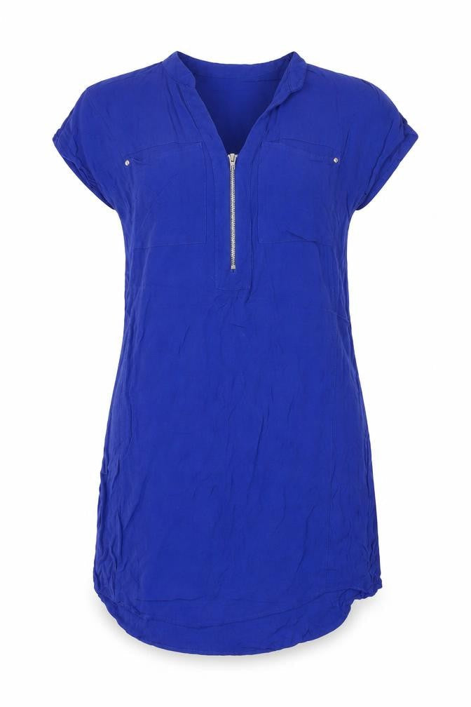 Warehouse Womens Blue Viscose A-Line Size 8 V-Neck Pullover - Zip