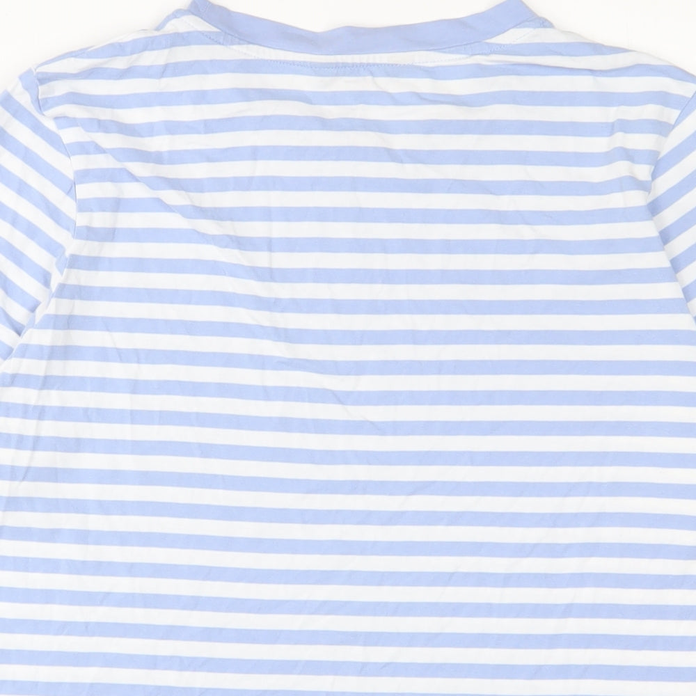 Marks and Spencer Womens Blue Striped Cotton Basic T-Shirt Size 14 Crew Neck