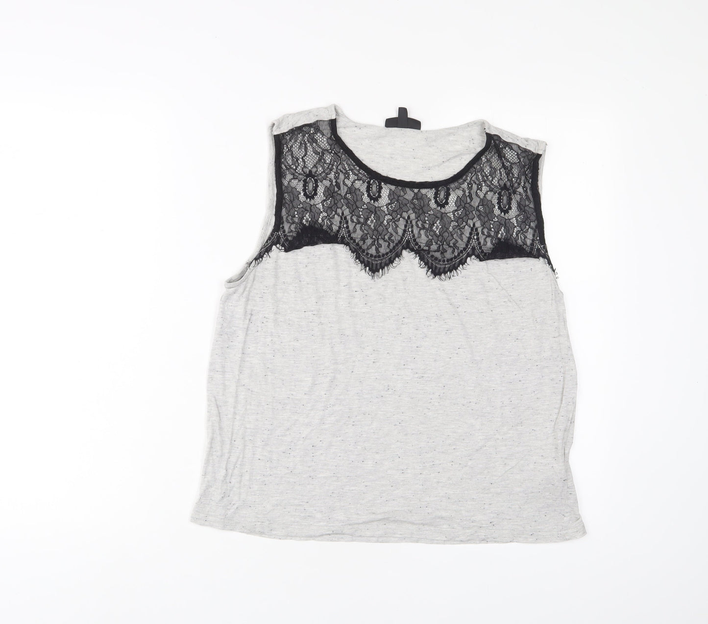 Topshop Womens Grey Polyester Basic Tank Size 10 Boat Neck - Lace