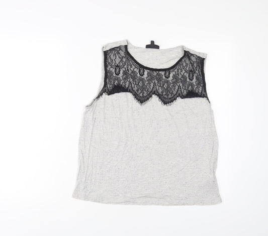 Topshop Womens Grey Polyester Basic Tank Size 10 Boat Neck - Lace
