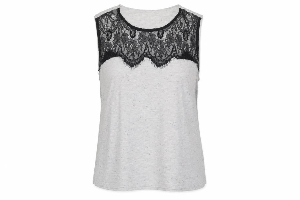 Topshop Womens Grey Polyester Basic Tank Size 10 Boat Neck - Lace