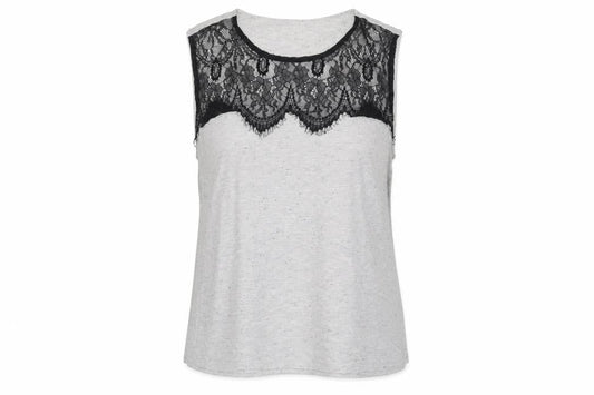 Topshop Womens Grey Polyester Basic Tank Size 10 Boat Neck - Lace