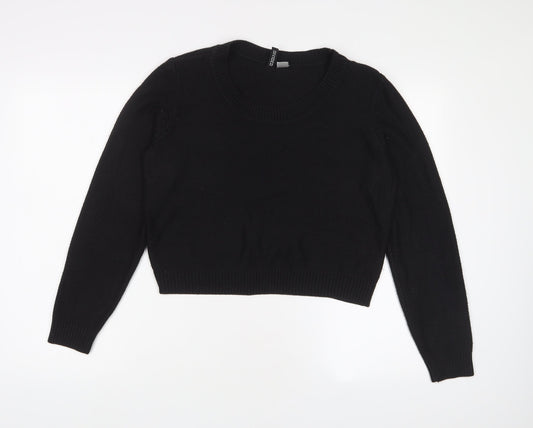 H&M Womens Black Crew Neck Acrylic Pullover Jumper Size 12