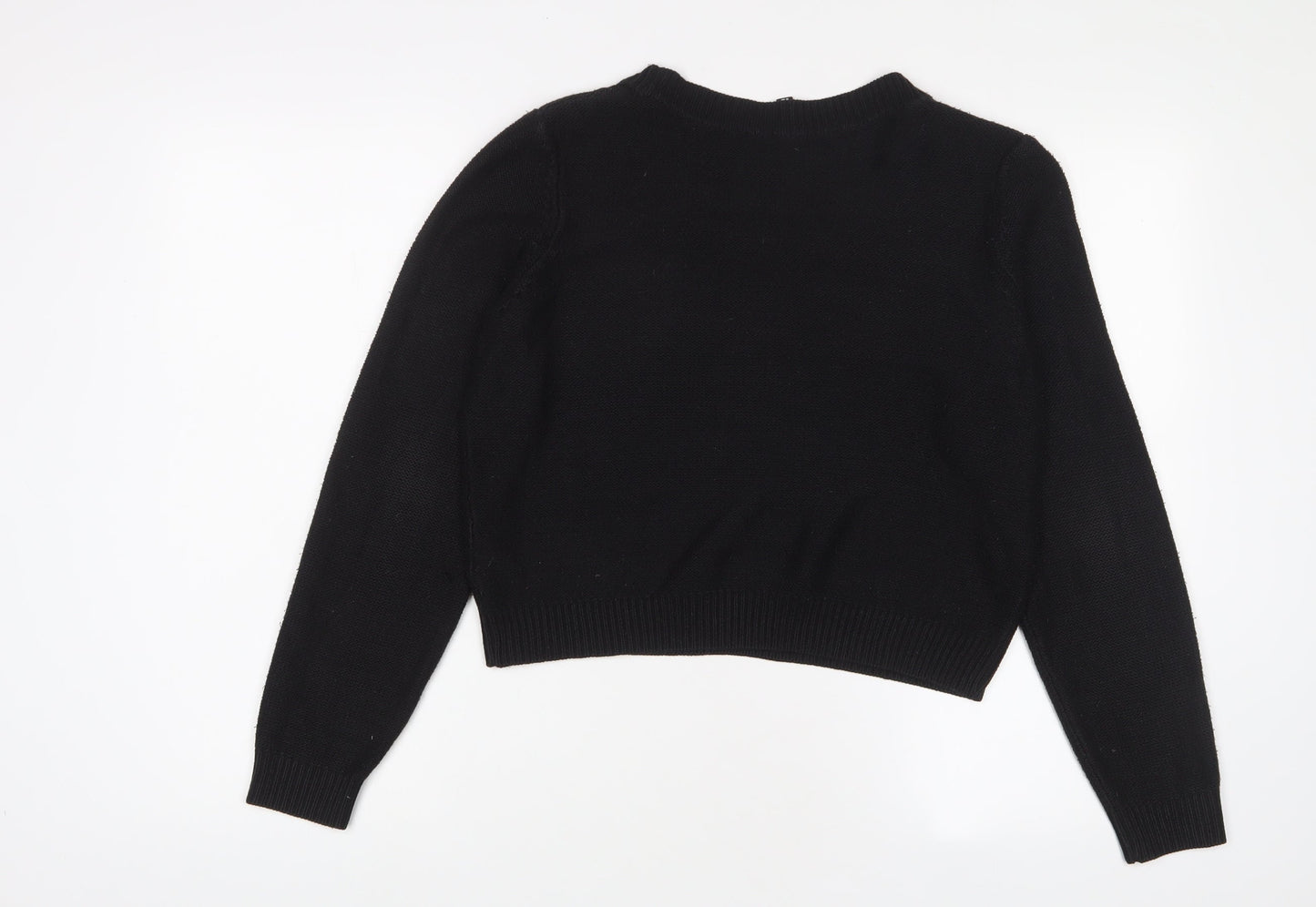 H&M Womens Black Crew Neck Acrylic Pullover Jumper Size 12