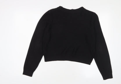 H&M Womens Black Crew Neck Acrylic Pullover Jumper Size 12