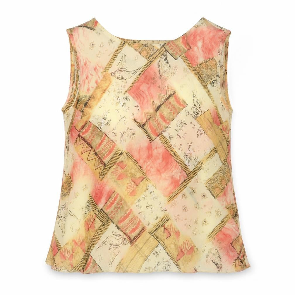 Damart Womens Multicoloured Geometric Viscose Basic Tank Size 14 Round Neck