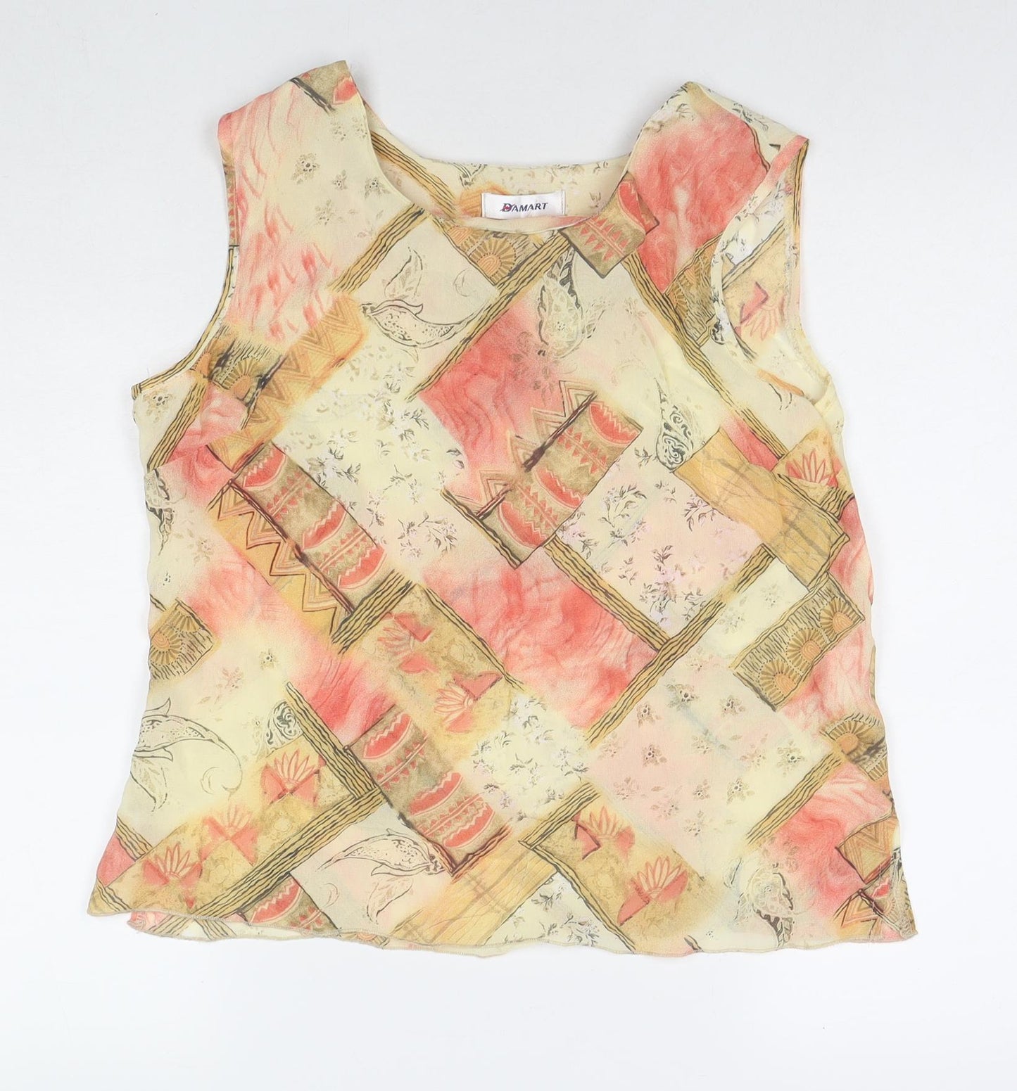 Damart Womens Multicoloured Geometric Viscose Basic Tank Size 14 Round Neck