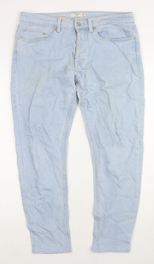 Topman Mens Blue Cotton Skinny Jeans Size 32 in L26 in Slim Zip