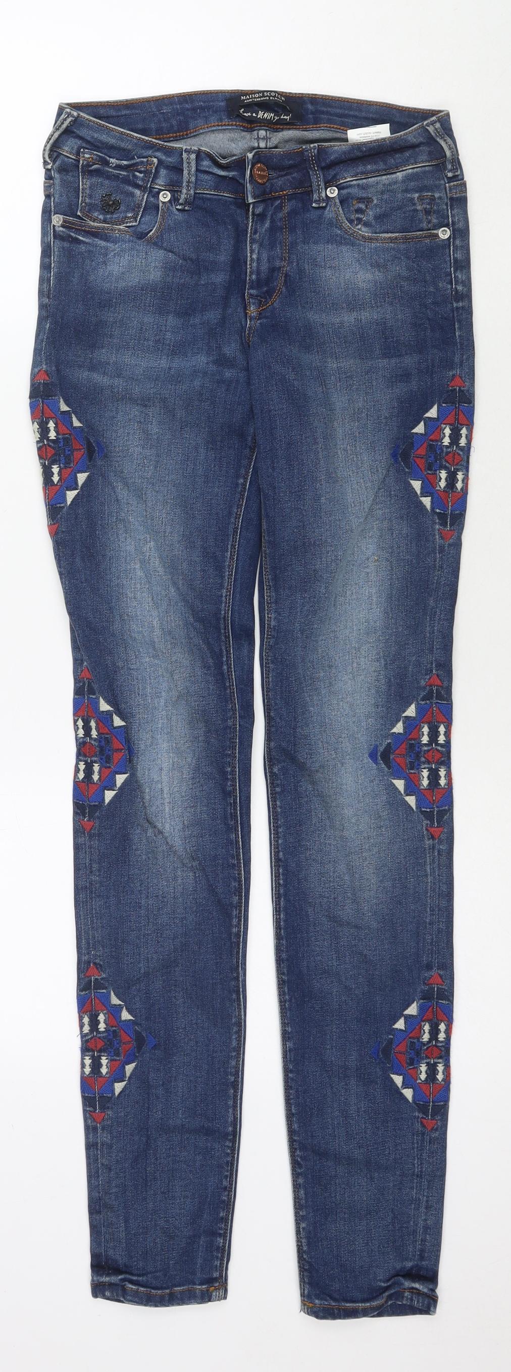 Maison Scotch Womens Blue Cotton Skinny Jeans Size 25 in L32 in Regular Zip - Embraided Detail
