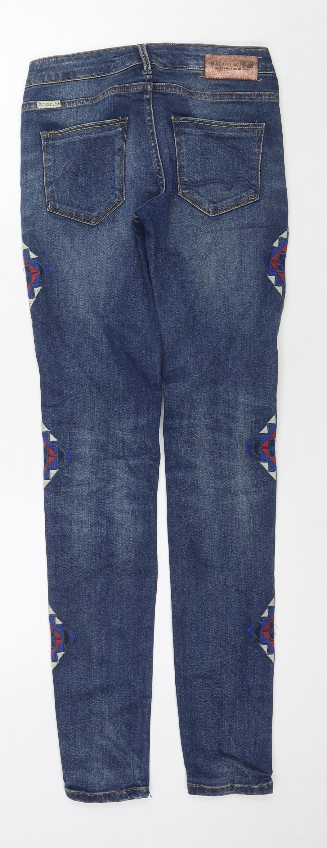 Maison Scotch Womens Blue Cotton Skinny Jeans Size 25 in L32 in Regular Zip - Embraided Detail