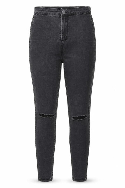 Front view of Denim & Co. women’s black cotton skinny jeans, size UK 6, 26-inch leg regular zip