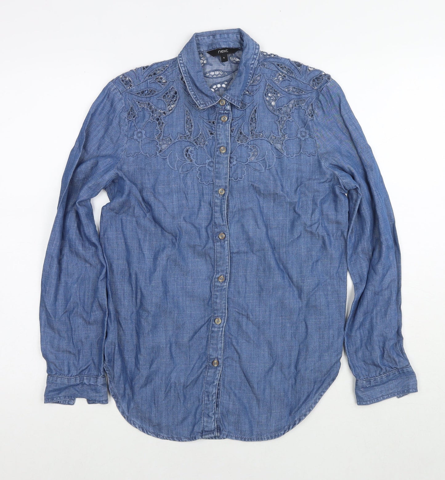 NEXT Womens Blue Lyocell Basic Button-Up Size 6 Collared